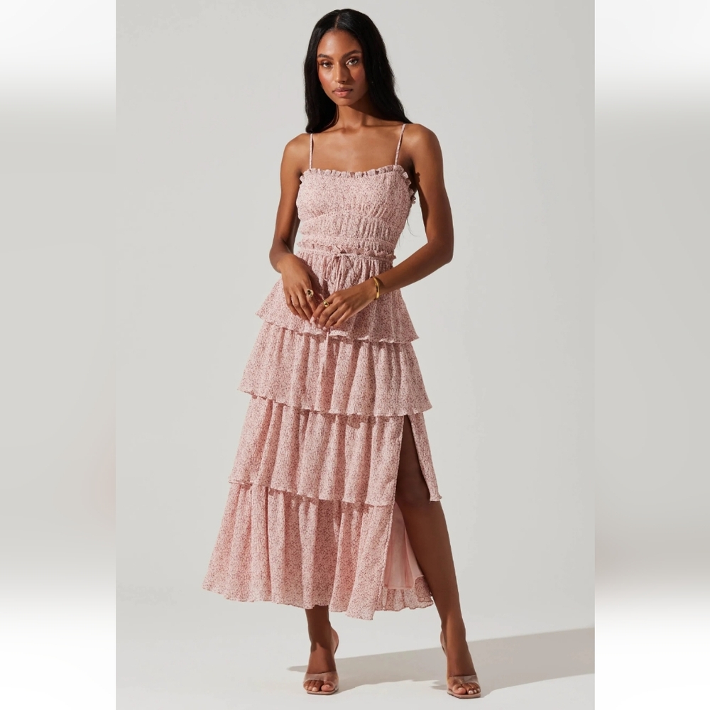 ASTR Anthropologie Harriet Pink Tiered Maxi Dress